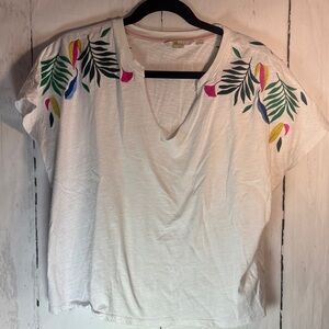 Boden White Tee with Colorful Embroidery  size 10